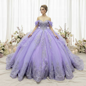 Abito da Quinceañera <span class=keywords><strong>color</strong></span> <span class=keywords><strong>lavanda</strong></span> con applicazioni floreali 3D in pizzo, abito da ballo da principessa per il 16° compleanno, con vita impero e strascico, Vestidos De 15 Anos - Product Image 1