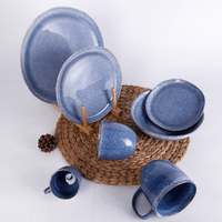 Service de vaisselle en grès bleu de haute qualité EKA-Style nordique Passe au lave-vaisselle Qualité alimentaire Service OEM/ODM