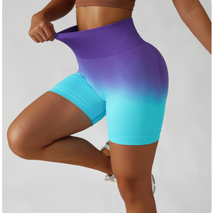 Short de gymnastique à carreaux dégradé taille haute OEM ODM pour femmes, short de fitness respirant, taille élastique, extensible dans les quatre sens, lifting des fesses - Product Image 3