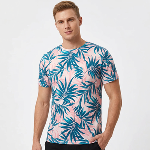 <b>Men's</b> <b>Pink</b> Front Logo Sublimation Printed Short Sleeve O-Neck Regular Fit Terry Fabric Breathable Casual <b>T</b>-<b>Shirt</b> - Product Image 1