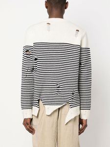 Pull personnalisé en tricot ample à rayures avec col rond et pull à manches longues rétro en détresse pour hommes - Product Image 5