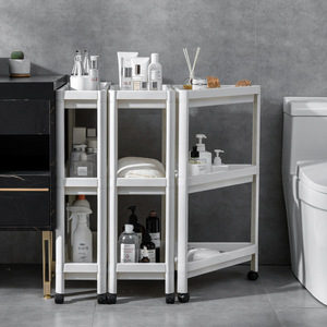 Étagère de rangement de salle de bain en plastique, autoportante, multi-niveaux, avec roulettes, pour économiser de l'espace aux toilettes, profondeur 8-11,9 pouces - Product Image 1