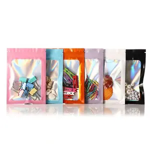 Wholesale hologram zipper bag full colour accessories gift in stock zip lock plastic bag