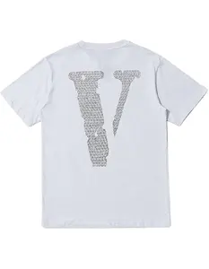 Men's Big V & Friends Shirts Tides Hip Hop Graphic Print T Shirt Cotton Rhinestone Studded Short Sleeve Loose T-ShirtV