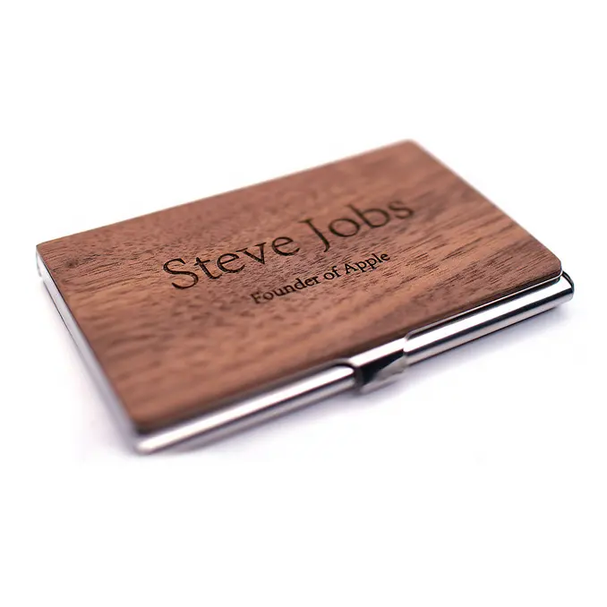 Texte personnalisé porte-cartes de visite en bois porte-cartes nominatives support en aluminium boîte porte-cadeau de noël