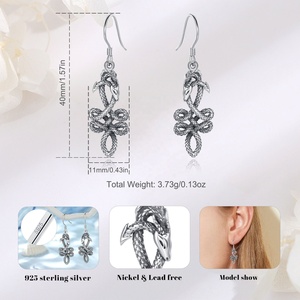 Pendientes de plata de ley 925 estilo gótico Punk para mujer, joyería Vintage con nudo de dragón - Product Image 2