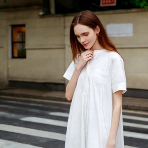 Vestido Midi Blanco de Verano para Mujer, Manga Corta, Holgado, Estilo Camisero, Transpirable, <span class=keywords><strong>Ropa</strong></span> Formal para Mujer - Product Image 6