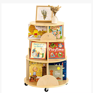 Étagère à livres rotative en bois à <span class=keywords><strong>3</strong></span> niveaux au design moderne pour enfants, mobilier de classe Montessori pour maternelle et préscolaire, bibliothèque pour tout-petits - Product Image 3