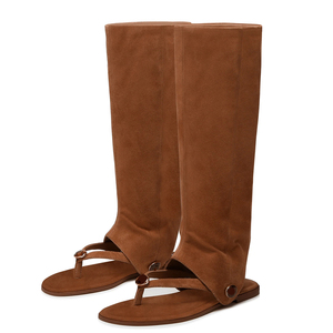 Women Clip Toe Suede Knee High Boots Flat Removable Big Size 44 Summer <b>Shoes</b> 2 Ways Style Causal Long Boots - Product Image 1