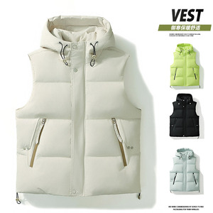 Chaleco de algodón con logotipo personalizado para hombre, chaleco grueso y cálido con capucha desmontable, chaleco informal de algodón de talla grande para estudiantes en otoño e invierno - Product Image 5