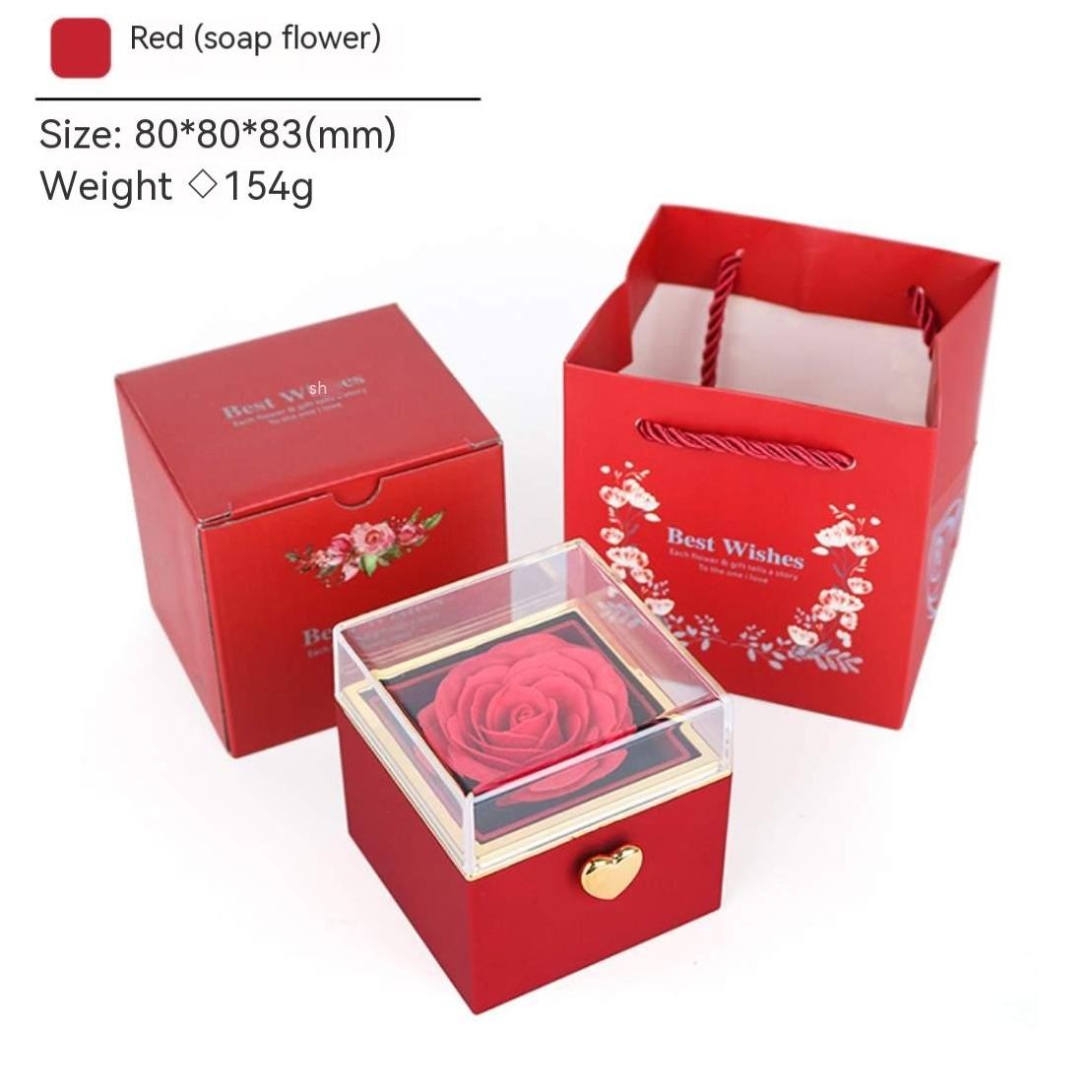 Boîte de fleur de savon rouge (boîte + boîte de couleur + sac à main)