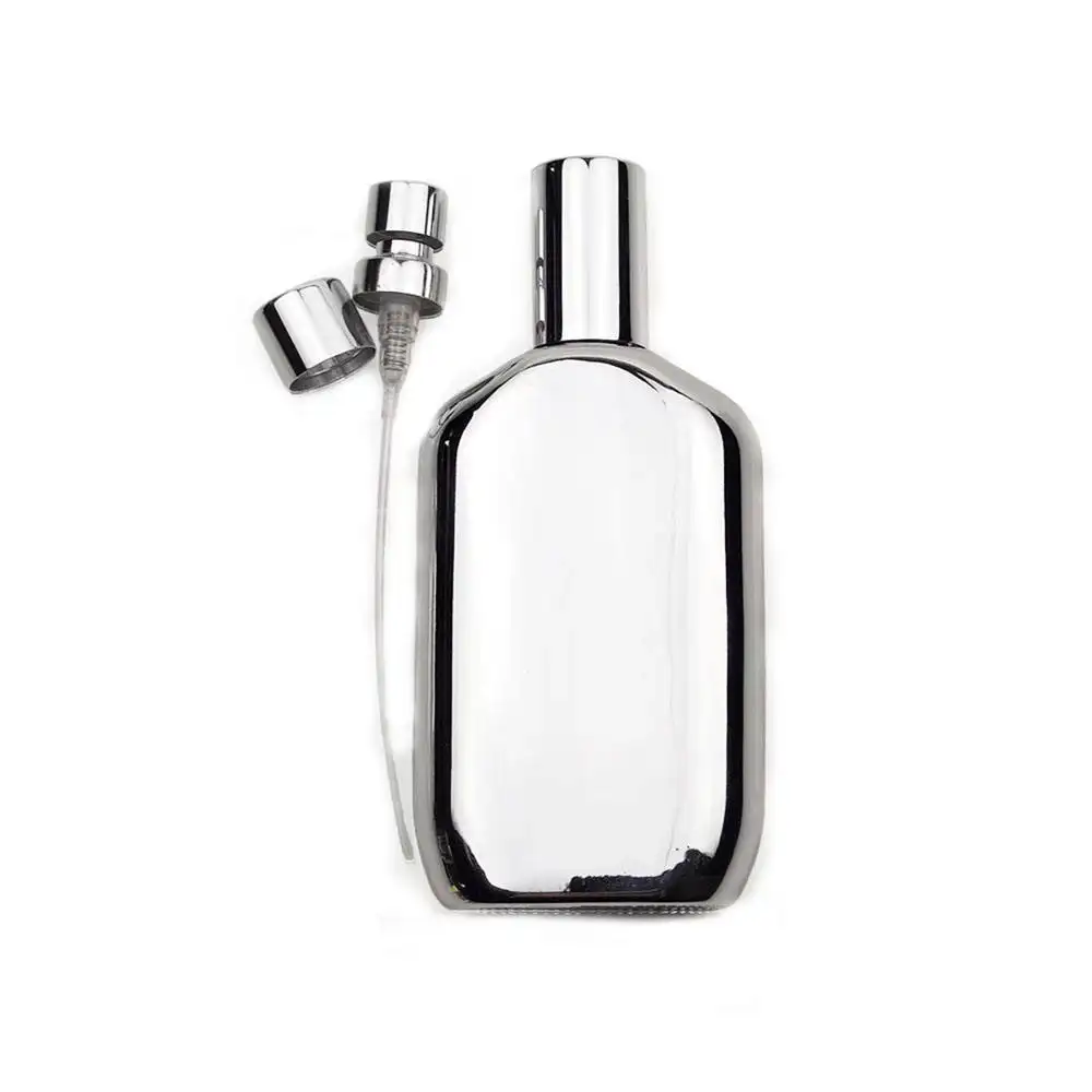 Directo de fábrica al por mayor 50ml atomizador de aluminio plata vidrio vacío nuevo diseño elegante botella de perfume en aerosol de lujo