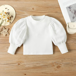 Di buona qualità 3 pezzi set di vestiti autunnali per bambine Top con maniche a sbuffo per bambini + <span class=keywords><strong>pantaloni</strong></span> di <span class=keywords><strong>pelle</strong></span> + cintura tinta unita - Product Image 4