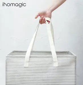 큰 수용량 Foldable 현대 디자인 줄무늬 저장 방수 직물 햄퍼 접을 수 있는 세탁물 바구니