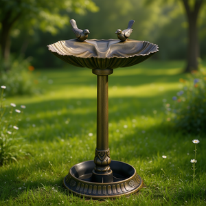 Bebedero para pájaros de bronce antiguo de 32 pulgadas con estatuas de pájaros, elegante decoración de jardín para observación de aves en el patio trasero. - Product Image 2