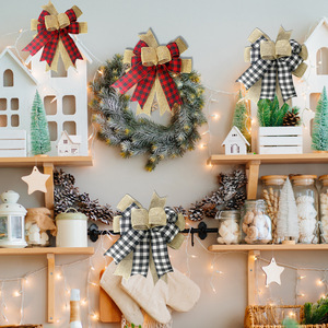 Dekorasi Natal banyak lapis pita besar simpul kupu-kupu pohon Natal Linen pita emas merah aksesori ornamen pita - Product Image 1