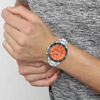 Desain Fashion Jam Tangan Quartz Sport Stainless Steel Dial Oranye Tiga Mata dengan Bezel Putar Hitam HB Montre De Luxe