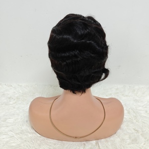 Promotion : Perruques Lace Frontal 13x4 à coupe courte, ondulations au doigt, en cheveux humains brésiliens 100% naturels, vente en gros très prisée - Product Image 6