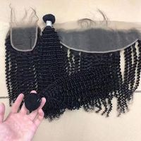 Extensions de cheveux brésiliens vierges Remy à cuticules alignées, tissages frontaux en dentelle, lots de mèches, densité 150%, couleur naturelle, sans nœuds