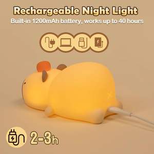 Regalo de cumpleaños Kawaii Squishy Lying Flat Capybara Night Light Recargable Silicone Capibara Lamp Tap RGB Capybara Nursery Light - Product Image 5