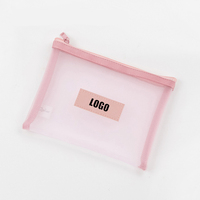Organisateur de toilette en maille de nylon transparente rose pochette de soins de la peau Logo personnalisé voyage maquillage sac cosmétique maquillage beauté sac à fermeture éclair