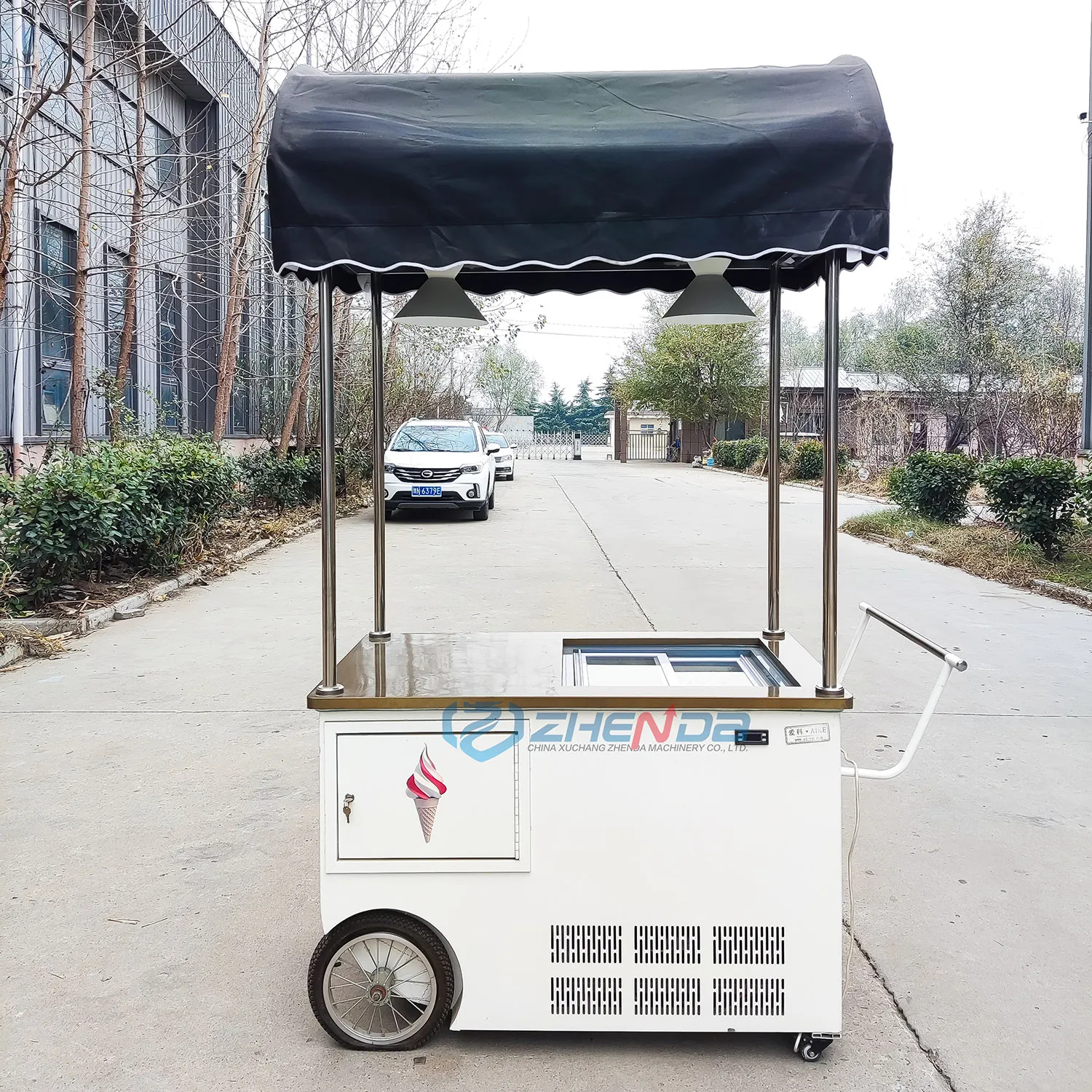 2種類の2輪電動アイスクリーム人力車トロリーモバイルスナックフードハンドトレーラードリンク食品車両プーリー
