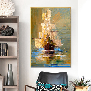 Hiện đại trừu tượng vải nghệ thuật thuyền trong màu xanh lá cây biển thuyền buồm sơn dầu cho hành lang - Product Image 5