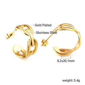 Hoop Earrings Gold Open Chain Geometric Design For Women Party Jewelry Zinc Alloy Stainless Steel <b>Post</b> EA316201G - Product Image 4