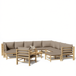 Bamboo Garden <b>Sofa</b> Set Brown 100% Polyester <b>Outdoor</b> Furniture Contemporary Design - Product Image 1