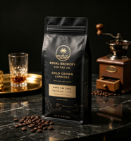 Sachet d'emballage pour grains de café imprimé en héliogravure personnalisé, résistant à l'humidité, à fond plat, avec huit soudures latérales et valve thermoscellée
