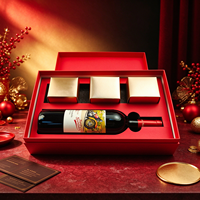 Boîte cadeau personnalisée pour vin rouge, boîte rigide de luxe avec insert en mousse noire, plateau doré et étiquette de bouteille pour coffret cadeau de festival