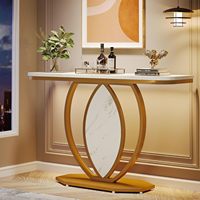 Table basse moderne portable en bois avec plateau en faux marbre et structure géométrique en métal pour salon, appartement, maison