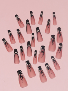 Unghie artificiali pressing-On da <span class=keywords><strong>donna</strong></span> in stile europeo stile francese <span class=keywords><strong>nero</strong></span> fuoco lunga Ballerina - Product Image 5