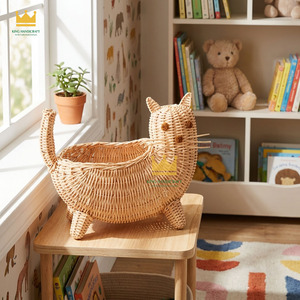 Panier de rangement moderne en rotin en forme de chat mignon, écologique, tissé à la main, multifonctionnel, décoration d'intérieur, design animal, prix abordable - Product Image 2