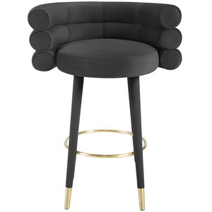 Taburete de bar y mostrador Jackson Velvet de acero inoxidable dorado, con asiento de tela. Taburete alto duradero para bar en casa y comedor. - Product Image 1