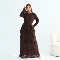 Nouvelle arrivée : vêtements islamiques Abaya pour femmes, robe musulmane avec manches longues à double couche et ourlet à volants, vêtements pour femmes