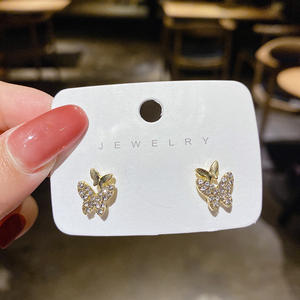 S925 gümüş iğne çift kelebek düğme küpe tam taklidi Mini küçük kristal iki kelebek küpe - Product Image 6