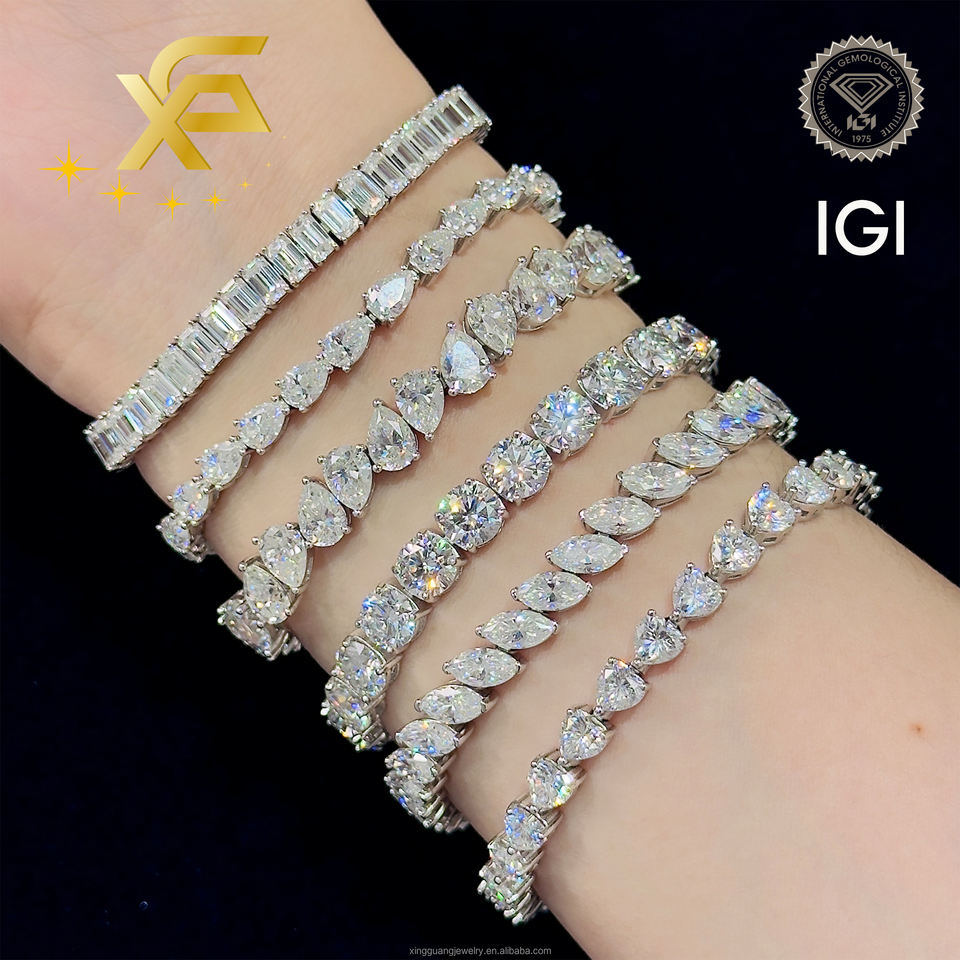 Real Silver Color Real diamond IGI Certificates Various Cutting Tennis Chain Lab Grown ...