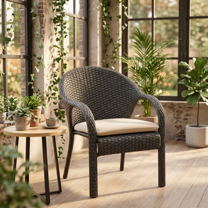 Fauteuil d'extérieur en osier minimaliste moderne avec coussins gris foncé et beige sans logo pour jardin et terrasse - Product Image 3