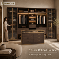 Dressing modulaire minimaliste direct usine avec portes vitrées, étagères et accessoires pour chambre à coucher et dressing à domicile