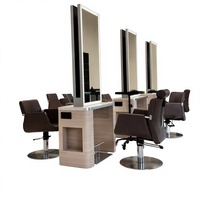 Station de coiffure moderne avec miroir double face, table de barbier, mobilier de salon en bois pour atelier