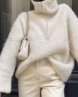 Fabricant de tricots OEM 2026, cardigan en mohair à col roulé, tricot moelleux, demi-zip, fermeture éclair, à capuche, pour femmes
