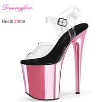 Chaussures de danse sur barre pour femmes, talon aiguille 20 cm, plateforme argentée chromée, bride cheville, légères pour l'été