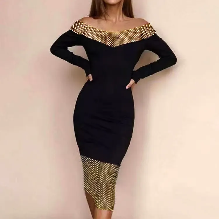 High Quality Sequin Long Sleeve Women Bodycon Evening Party Cocktail Dress