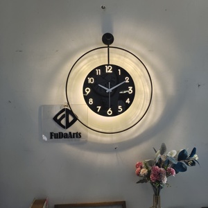 Reloj de Pared Decorativo de Metal de 50CM con Luz <span class=keywords><strong>Nocturna</strong></span> LED, Personalizado, Artesanal, Silencioso, de Cuarzo, Venta al Por Mayor, Dropshipping, DDP, WEEE - Product Image 2