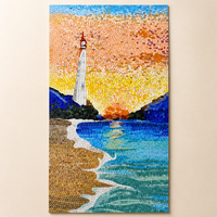Mosaik Kaca Mercusuar Pantai Sunrise Grosir Langsung dari Pabrik, Seni Mural Parquet Mosaik, Ubin Mosaik untuk Backsplash Ruang Tamu dan Lobi