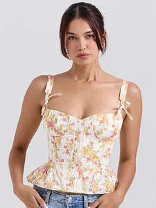 Débardeur sexy à nœud papillon et lacets pour femme, dos nu, bretelles croisées, corset blanc, haut à volants, bustier à baleines, camisole - Product Image 1