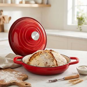 Olla <span class=keywords><strong>de</strong></span> <span class=keywords><strong>hierro</strong></span> fundido esmaltado con tapa, horno redondo para pan, para hornear pan <span class=keywords><strong>de</strong></span> masa madre casero, rojo - Product Image 3