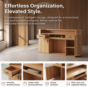 Modern PE Rattan Reception Desk with <b>Storage</b> Cabinet Salon Furniture for Beauty Spa Shop - Product Image 3