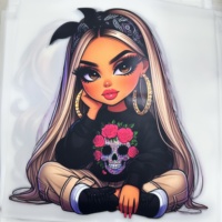 Autocollants de transfert thermique durables et imperméables en plastisol lavables pour vêtements, motif Fille Noire 2027, vente en gros